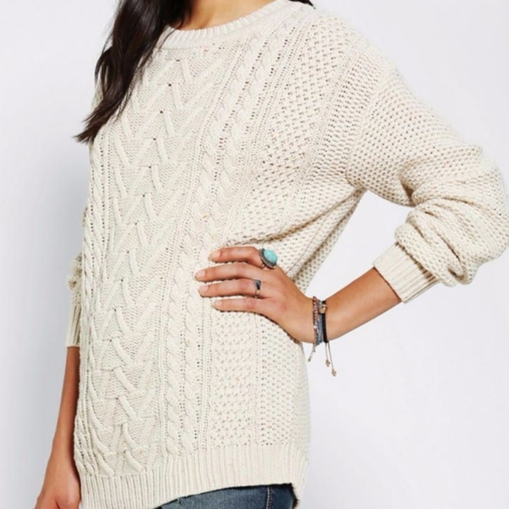 BDG Ivory Oversized Cable-Knit Sweater